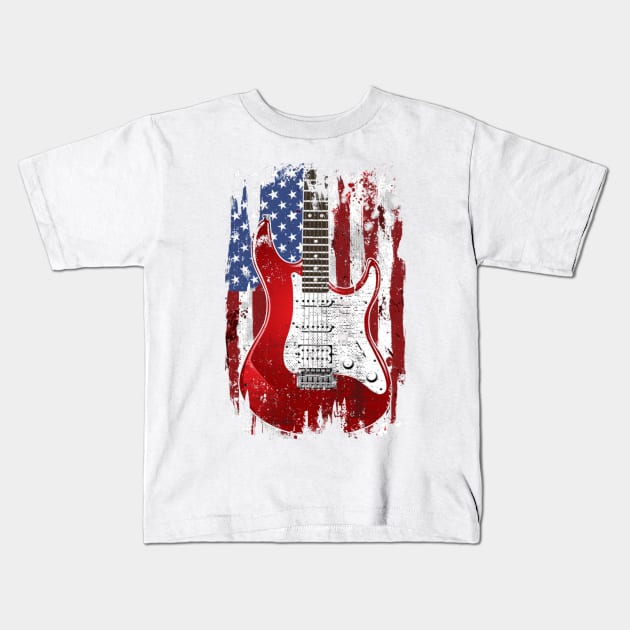 Electric Guitar American Flag Patriotic Guitarist Gift Kids T-Shirt by Marang